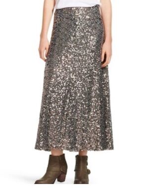 Mossimo Supply Co. Silver Sequin Midi Skirt Sz L